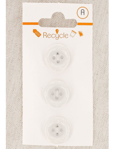 Carte de 3 boutons blancs 15 mm 4 trous - Bord roulotté