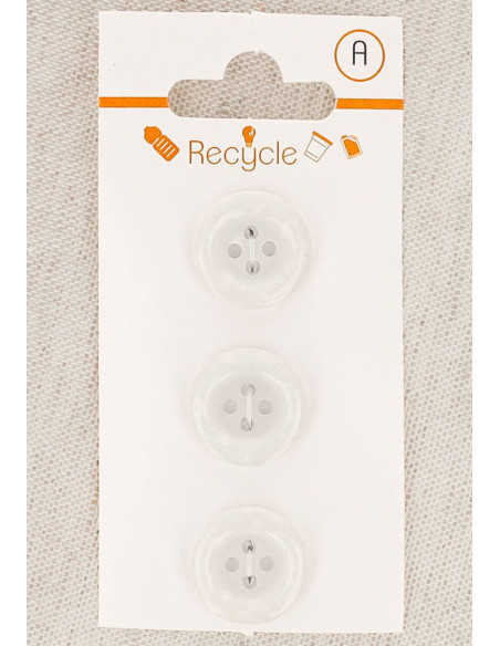 Carte de 3 boutons blancs 15 mm 4 trous - Bord roulotté