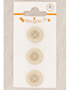 Carte de 3 boutons écru 15 mm 4 trous - Bord roulotté