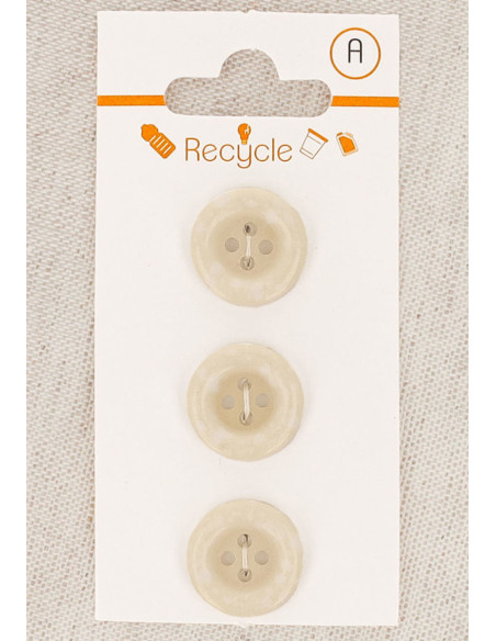 Carte de 3 boutons écru 15 mm 4 trous - Bord roulotté