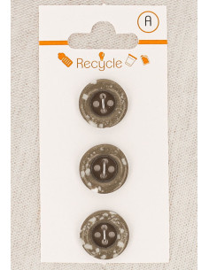 Carte de 3 boutons taupe 15 mm 4 trous - Bord roulotté