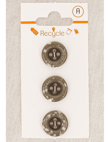 Carte de 3 boutons taupe 15 mm 4 trous - Bord roulotté