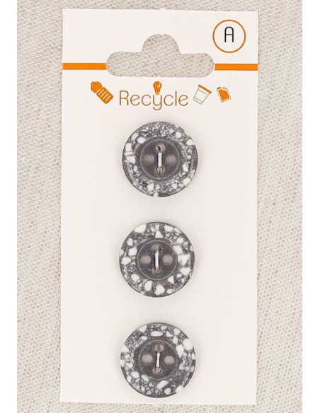 Carte de 3 boutons gris 15 mm 4 trous - Bord roulotté