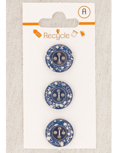 Carte de 3 boutons bleu jeans 15 mm 4 trous - Bord roulotté