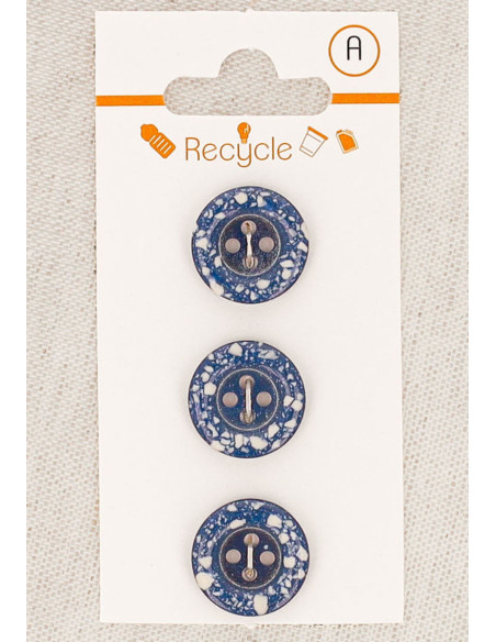 Carte de 3 boutons bleu jeans 15 mm 4 trous - Bord roulotté