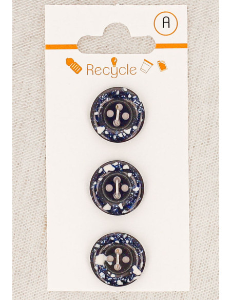Carte de 3 boutons bleu marine 15 mm 4 trous - Bord roulotté
