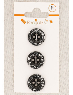 Carte de 3 boutons noirs 15 mm 4 trous - Bord roulotté
