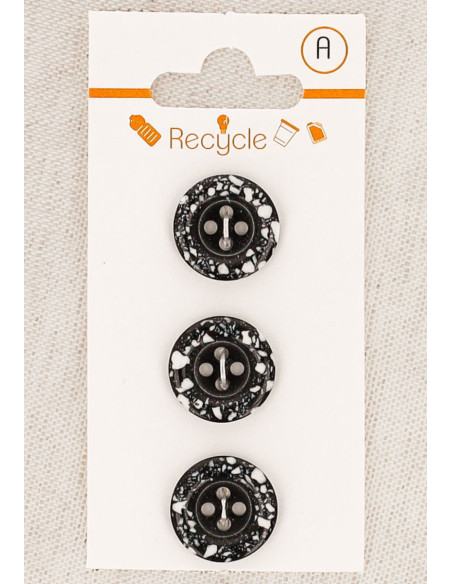 Carte de 3 boutons noirs 15 mm 4 trous - Bord roulotté