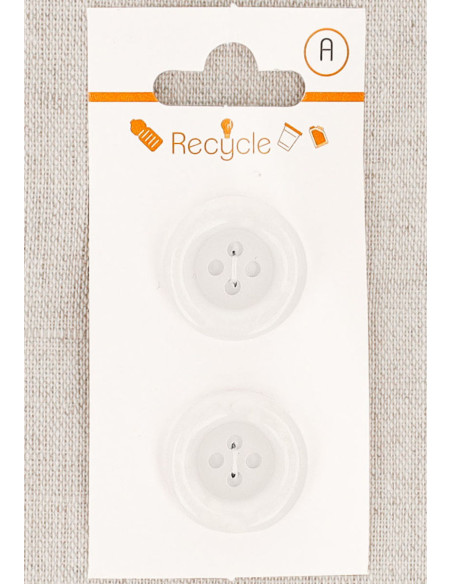 Carte de 2 boutons blancs 20 mm 4 trous - Bord roulotté