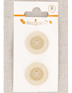 Carte de 2 boutons écru 20 mm 4 trous - Bord roulotté