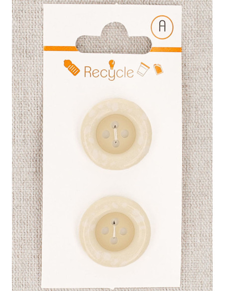 Carte de 2 boutons écru 20 mm 4 trous - Bord roulotté