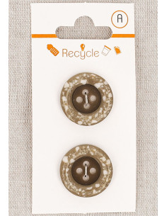 Carte de 2 boutons taupe 20 mm 4 trous - Bord roulotté