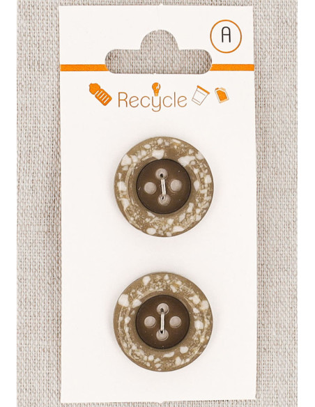 Carte de 2 boutons taupe 20 mm 4 trous - Bord roulotté