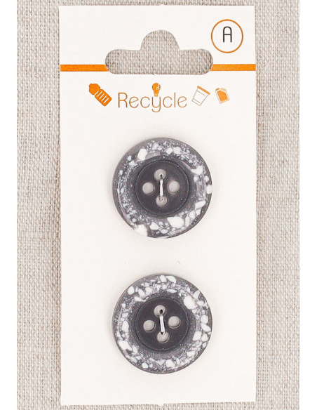 Carte de 2 boutons gris 20 mm 4 trous - Bord roulotté