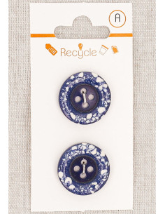 Carte de 2 boutons bleu jeans 20 mm 4 trous - Bord roulotté