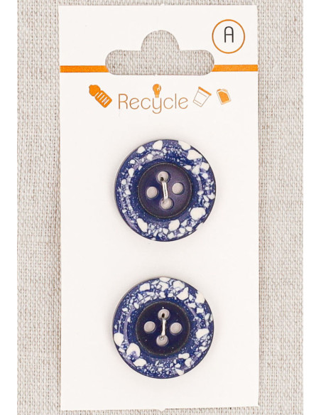 Carte de 2 boutons bleu jeans 20 mm 4 trous - Bord roulotté