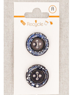 Carte de 2 boutons bleu marine 20 mm 4 trous - Bord roulotté
