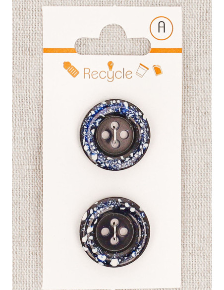 Carte de 2 boutons bleu marine 20 mm 4 trous - Bord roulotté