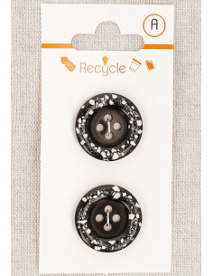 Carte de 2 boutons noirs 20 mm 4 trous - Bord roulotté
