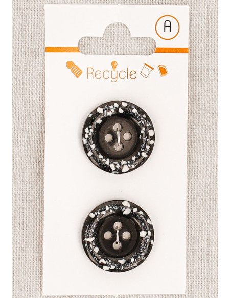 Carte de 2 boutons noirs 20 mm 4 trous - Bord roulotté