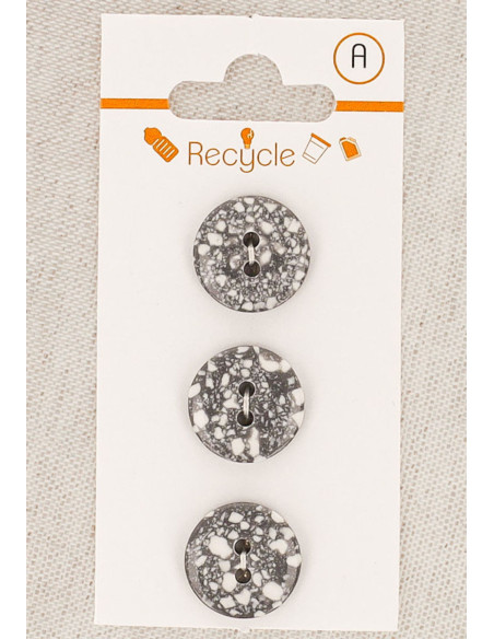 Carte de 3 boutons gris 15 mm 2 trous - Terrazzo