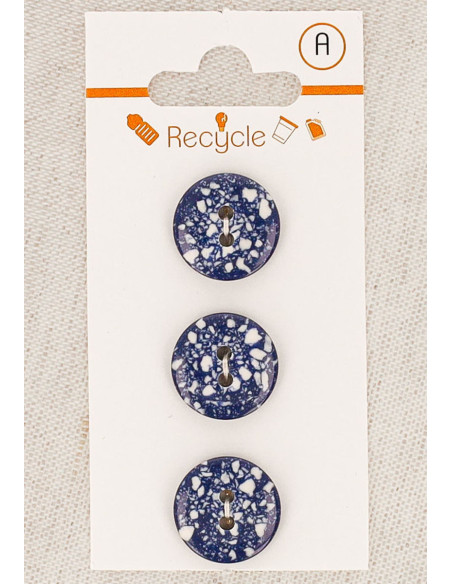 Carte de 3 boutons bleu jeans 15 mm 2 trous - Terrazzo