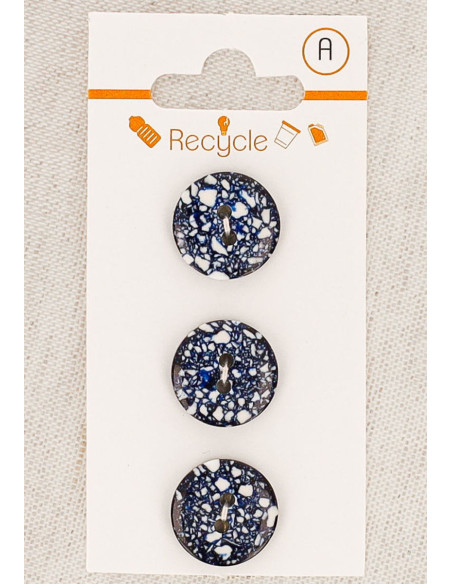 Carte de 3 boutons bleu marine 15 mm 2 trous - Terrazzo