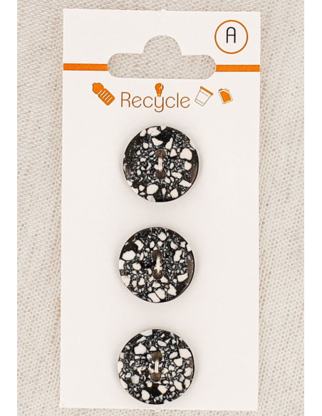 Carte de 3 boutons noir 15 mm 2 trous - Terrazzo
