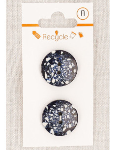 Carte de 2 boutons bleu marine 20 mm 2 trous - Terrazzo