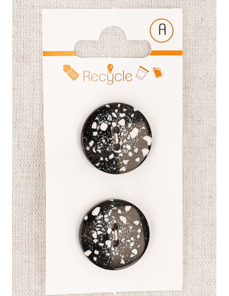 Carte de 2 boutons noir 20 mm 2 trous - Terrazzo