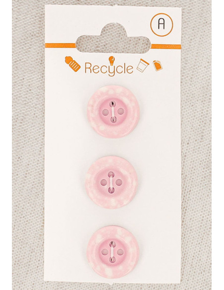 Carte de 3 boutons roses 15 mm 4 trous - Bord roulotté terrazzo