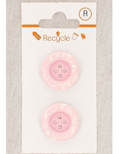 Carte de 2 boutons roses 20 mm 4 trous - Bord roulotté terrazzo