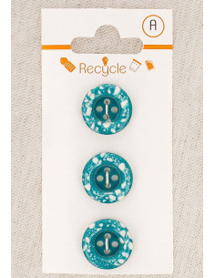 Carte de 3 boutons turquoise 15 mm 4 trous - Bord roulotté terrazzo