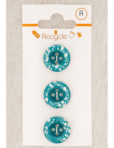 Carte de 3 boutons turquoise 15 mm 4 trous - Bord roulotté terrazzo