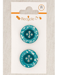 Carte de 2 boutons turquoise 20 mm 4 trous - Bord roulotté terrazzo