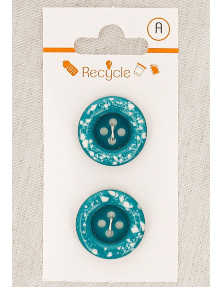 Carte de 2 boutons turquoise 20 mm 4 trous - Bord roulotté terrazzo