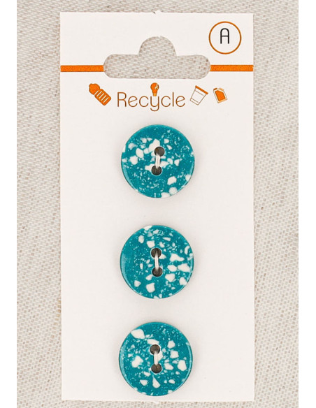 Carte de 3 boutons turquoise 15 mm 2 trous - Terrazzo