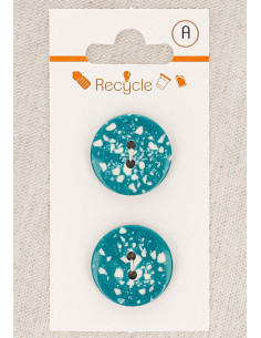 Carte de 2 boutons turquoise 20 mm 2 trous - Terrazzo
