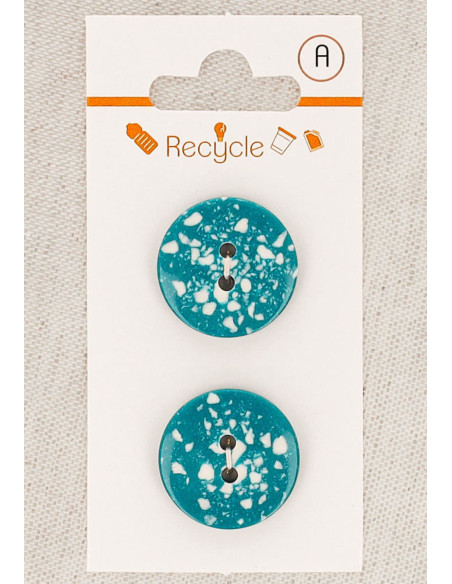 Carte de 2 boutons turquoise 20 mm 2 trous - Terrazzo