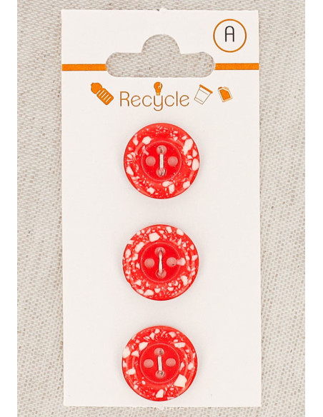 Carte de 3 boutons rouges 15 mm 4 trous - Bord roulotté terrazzo