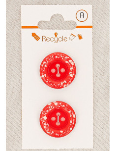 Carte de 2 boutons rouges 20 mm 4 trous - Bord roulotté terrazzo