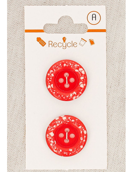 Carte de 2 boutons rouges 20 mm 4 trous - Bord roulotté terrazzo
