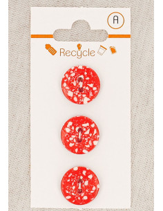 Carte de 3 boutons rouges 15 mm 2 trous - Terrazzo