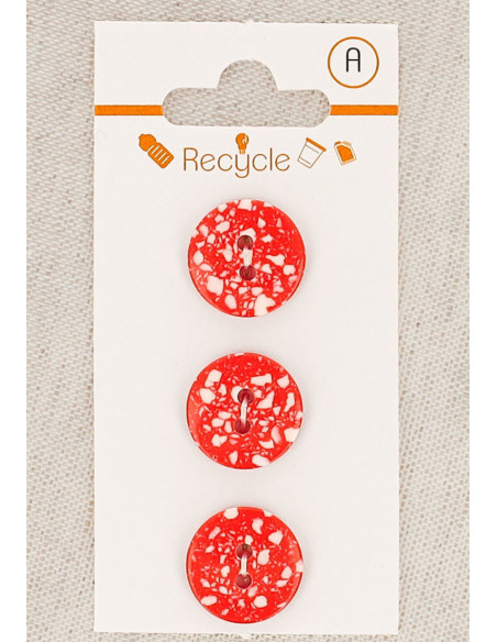 Carte de 3 boutons rouges 15 mm 2 trous - Terrazzo