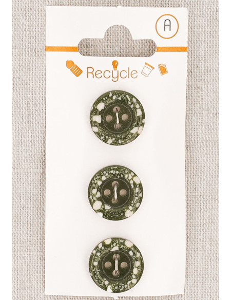 Carte de 3 boutons kaki 15 mm 4 trous - Bord roulotté terrazzo