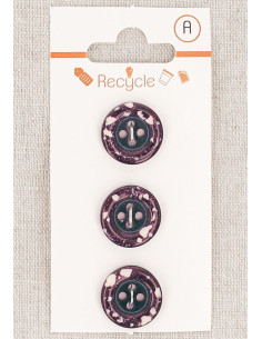 Carte de 3 boutons violet 15 mm 4 trous - Bord roulotté terrazzo