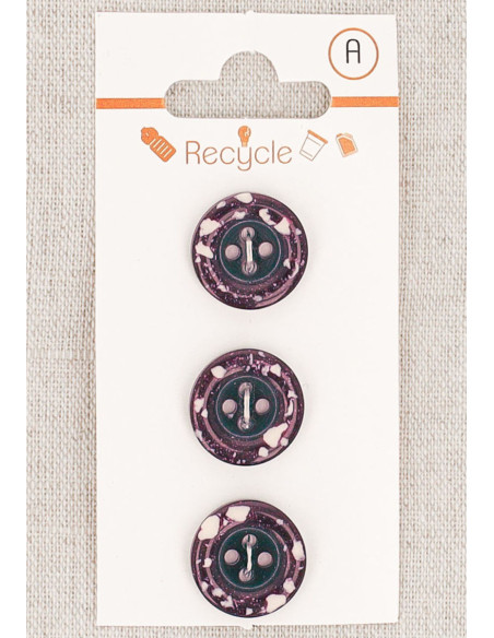 Carte de 3 boutons violet 15 mm 4 trous - Bord roulotté terrazzo