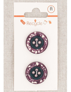 Carte de 2 boutons violet 20 mm 4 trous - Bord roulotté terrazzo