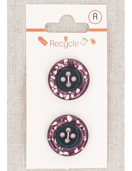 Carte de 2 boutons violet 20 mm 4 trous - Bord roulotté terrazzo