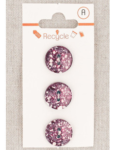 Carte de 3 boutons violet 15 mm 2 trous - Terrazzo